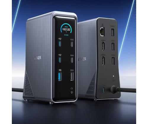 Anker Prime Dual Display, 160 W, must - Sülearvuti dokk