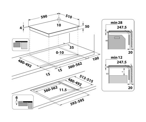 Whirlpool, laius 59 cm, must - Integreeritav induktsioonpliidiplaat