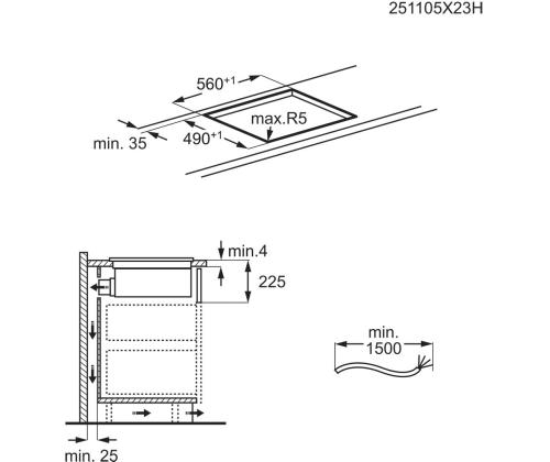 Electrolux 600 XT Bridge, laius 60 cm, must - Integreeritav pliidiplaat õhupuhastiga