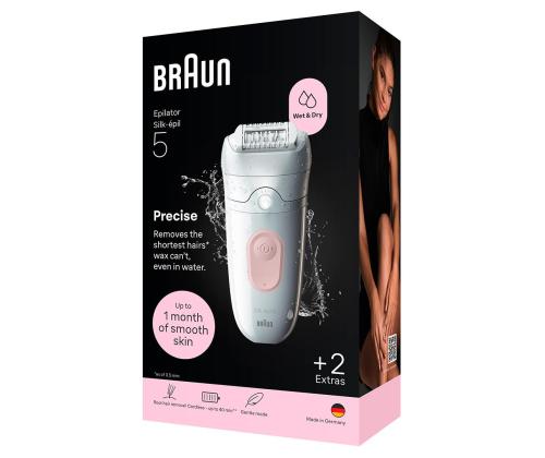 Braun Silk epil 5, märg- ja kuivkasutus, valge - Epilaator