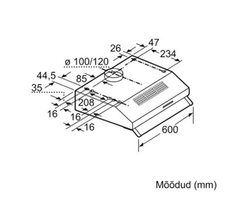 Bosch, 350 m³/h, laius 60 cm, valge - Õhupuhasti