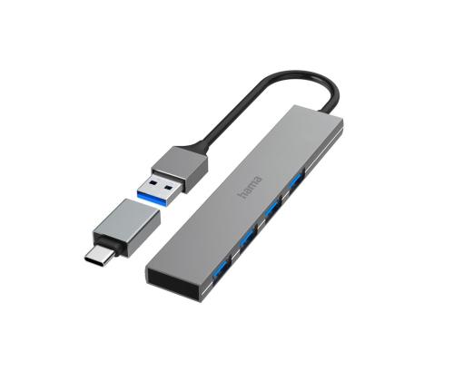 Hama USB Hub, 4x USB 3.2 Gen 1, USB-C adapter, hall - USB jagaja