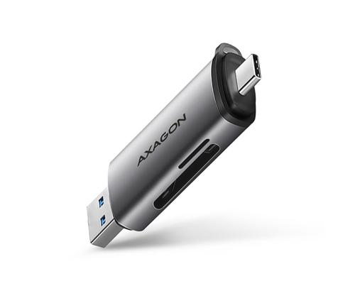 AXAGON CRE-SAC SuperSpeed USB-C / USB-A Card Reader, tumehall - Mälukaardilugeja