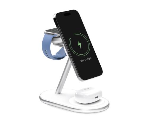 Puro Mag Station 3-in-1 Charging Stand, MagSafe, Qi2, valge - Juhtmevaba laadija