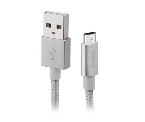 SBS Silver Metal Braided, USB-A - Micro USB, hõbe - Kaabel