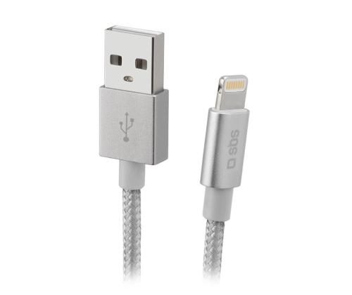SBS Silver Metal Braided, USB-A - Lightning, hõbe - Kaabel