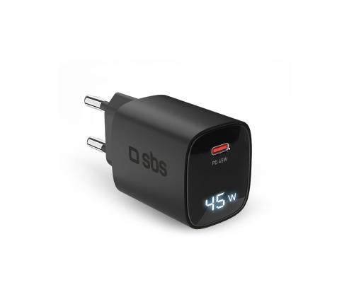 SBS LCD Wall Charger, USB-C, LCD, 45 W, must - Laadija
