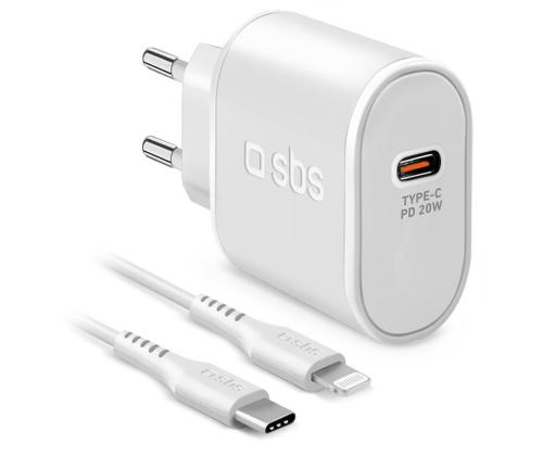 SBS, USB-C, Lightning, 20 W, valge - Vooluadapter kaabliga