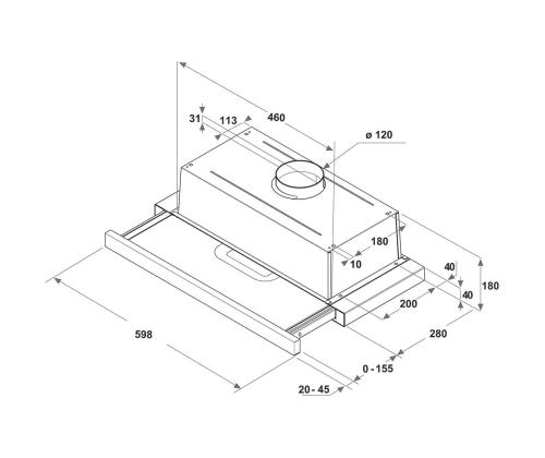 Whirlpool, 304 m³/h, laius 59,9 cm, must - Integreeritav õhupuhasti