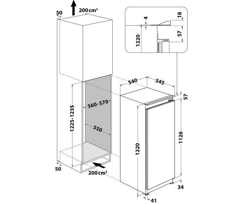 Whirlpool, 189 L, kõrgus 122 cm - Integreeritav külmik