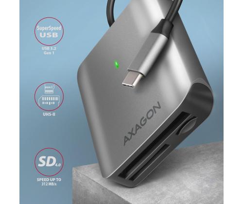 AXAGON CRE-S3C SuperSpeed USB-C UHS-II Reader, tumehall - Mälukaardilugeja