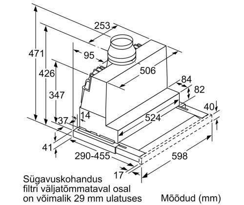 Bosch, 728 m³/h, laius 59,8 cm, hõbedane - Integreeritav õhupuhasti