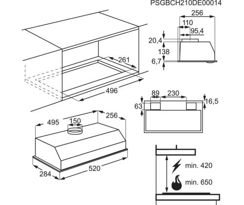 AEG, 330 m³/h, laius 52 cm, hall - Integreeritav õhupuhasti