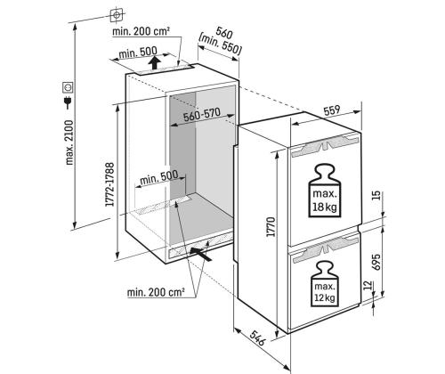 Liebherr, NoFrost, 253 L, kõrgus 177 cm - Integreeritav külmik