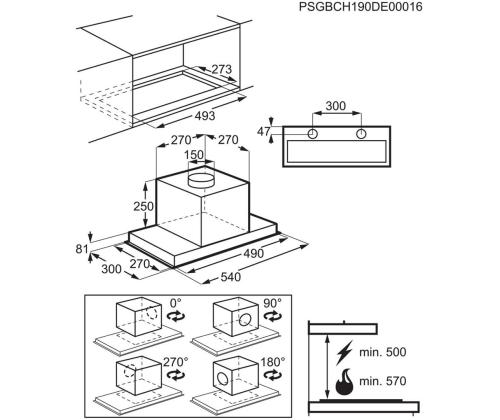 Electrolux, 700 m³/h, laius 54 cm, must - Integreeritav õhupuhasti