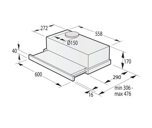 Hisense, 450 m³/h, laius 60 cm, must - Integreeritav õhupuhasti