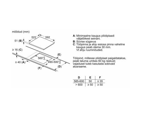 Bosch seeria 4, laius 59,2 cm, raamita, must - Integreeritav induktsioonpliidiplaat