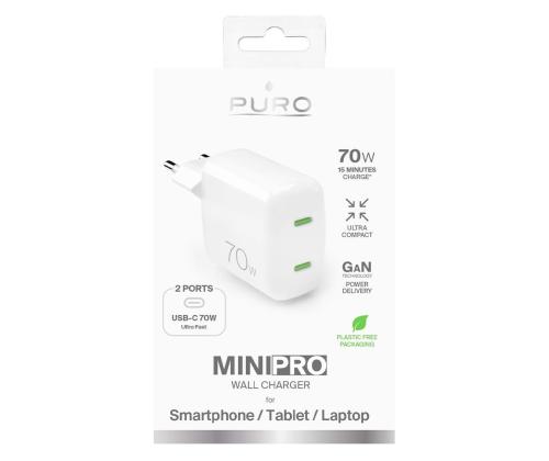 Puro MiniPro GaN Wall Charger, USB-C, 70W, valge - Laadija