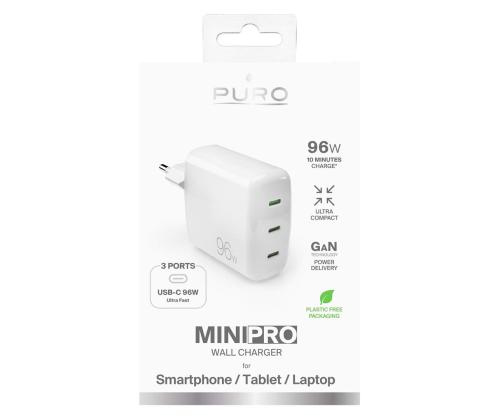 Puro MiniPro Gan Wall Charger, 96 W, valge - Laadija
