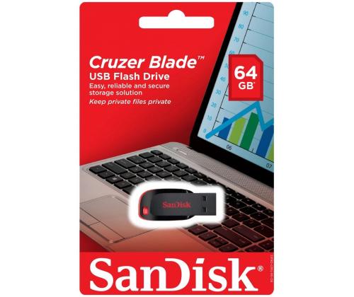 SanDisk Cruzer Blade, USB-A, 64 GB, must - Mälupulk