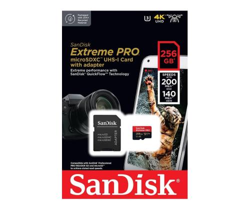 SanDisk Extreme Pro UHS-I, microSD, 256 GB - Mälukaart ja adapter