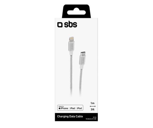 SBS Silver Metal Braided, USB-C - Lightning, hõbe - Kaabel