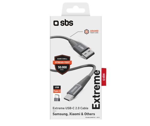 SBS Extreme Charging Cable, USB-A - USB-C, 1,5 m, hall - Kaabel