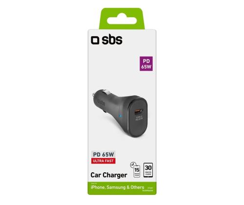 SBS, USB-C, 65 W, must - Autolaadija