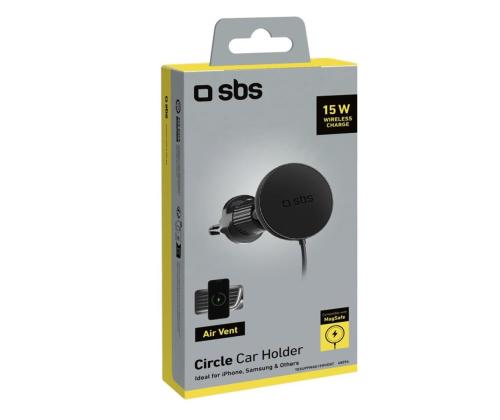 SBS 15W Car Holder, Magsafe, ventilaatorikinnitus, must - Juhtmevaba autolaadija