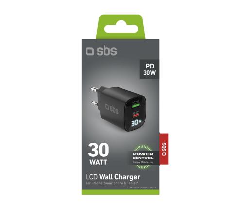 SBS LCD Wall Charger, USB-A, USB-C, LCD, 30 W, must - Laadija