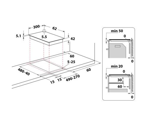 Whirlpool, domino, laius 30 cm, must - Integreeritav keraamiline pliidiplaat