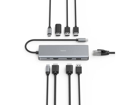 Hama CONNECT2Media, USB-C Hub, 9 porti, 100 W, hall - Sülearvutidokk