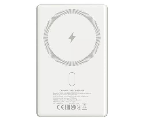 Canyon OnCharge 505 Slim Magsafe, 5000 mAh, juhtmevaba laadimine, USB-C, beež - Akupank
