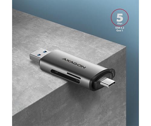 AXAGON CRE-SAC SuperSpeed USB-C / USB-A Card Reader, tumehall - Mälukaardilugeja