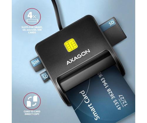AXAGON CRE-SM3SD, USB-A, mälukaardilugeja, must - ID-kaardilugeja