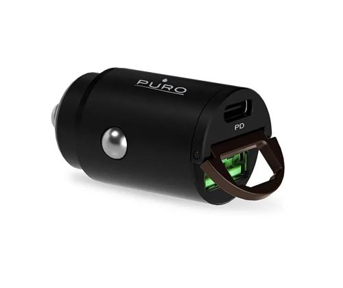 Puro Mini, USB-A, USB-C, 30 W, must - Autolaadija