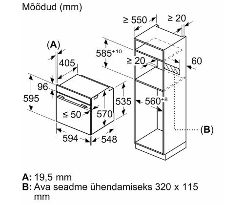 Bosch, 71 L, pürolüütline puhastus, must - Integreeritav ahi