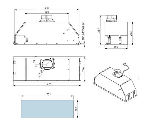 Falmec, 800 m³/h, laius 53,1 cm, roostevaba teras - Integreeritav õhupuhasti
