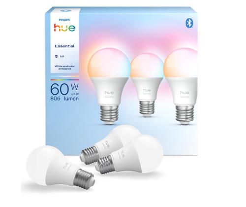 Philips Hue Essential A60, Full Color, E27, 3 tk, valge - Nutivalgusti