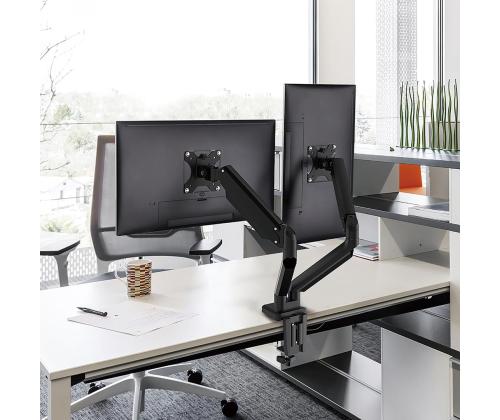 Deltaco Dual Gas Spring, 17"-32", 8 kg, 2 monitori, must - Monitori lauakinnitus
