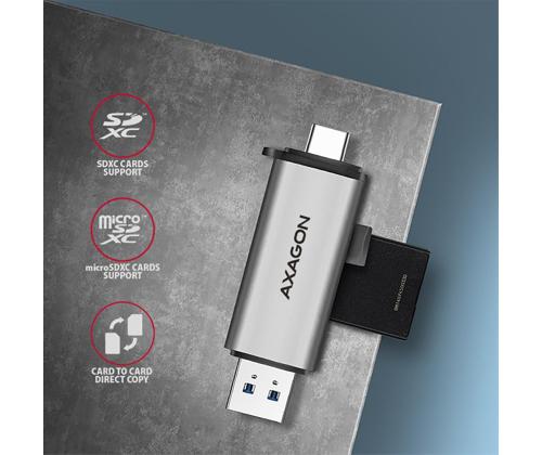 AXAGON CRE-SAC SuperSpeed USB-C / USB-A Card Reader, tumehall - Mälukaardilugeja