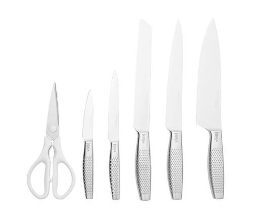 Ninja StaySharp, 6-osaline komplekt, roostevaba teras/valge - Nugade komplekt ja noaplokk