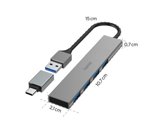 Hama USB Hub, 4x USB 3.2 Gen 1, USB-C adapter, hall - USB jagaja