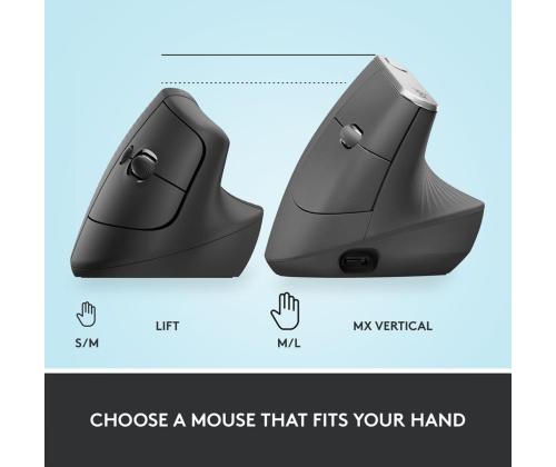 Logitech Lift Vertical Ergonomic Mouse, vaikne, must - Juhtmevaba optiline hiir