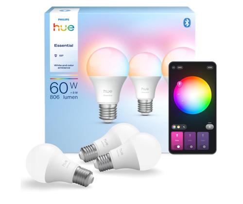 Philips Hue Essential A60, Full Color, E27, 3 tk, valge - Nutivalgusti