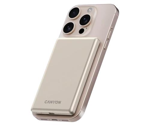 Canyon OnCharge 505 Slim Magsafe, 5000 mAh, juhtmevaba laadimine, USB-C, beež - Akupank