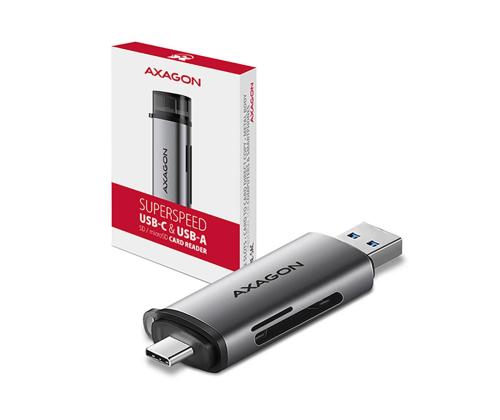 AXAGON CRE-SAC SuperSpeed USB-C / USB-A Card Reader, tumehall - Mälukaardilugeja