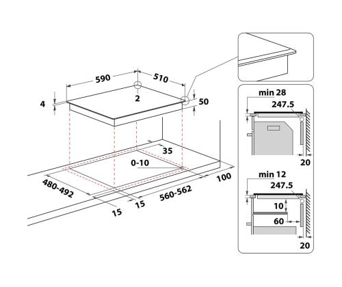 Whirlpool, laius 59 cm, must - Integreeritav induktsioonpliidiplaat
