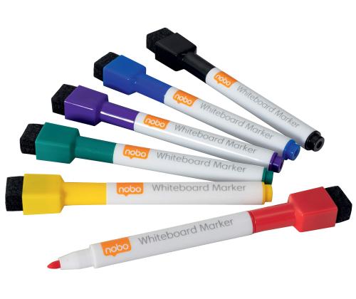 Tahvlimarkerite komplekt NOBO Rexel Mini magneti ja kustutajaga 6 värvi