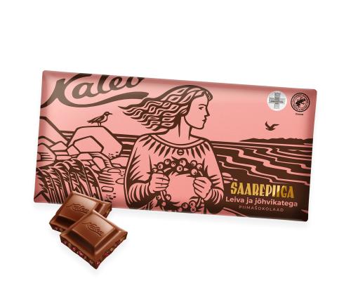 Piimašokolaad KALEV, Saarepiiga krõbeda leiva ja jõhvikatega 300g